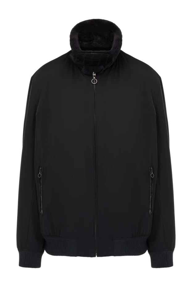 Men's blue cashmere jacket with fur collar and crocodile leather fastener - photo 1