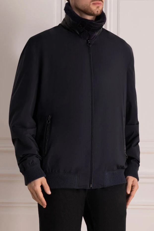 Seraphin куртка кашемировая с меховым воротником и фиксатором из кожи крокодила синяя мужская 154046 - фото 3