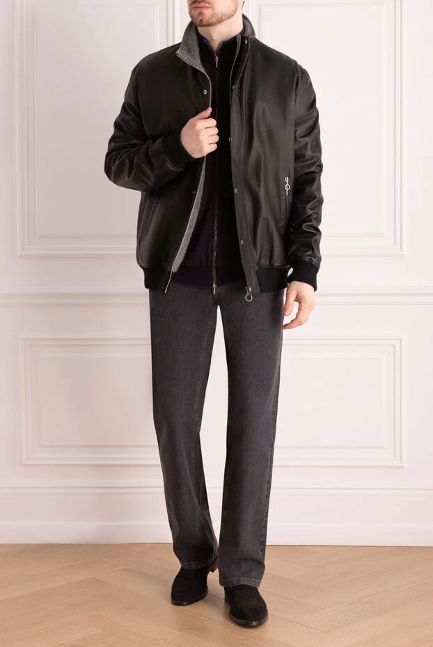 Seraphin куртка-бомбер кожаная черная утепленная мужская 154051 - фото 3