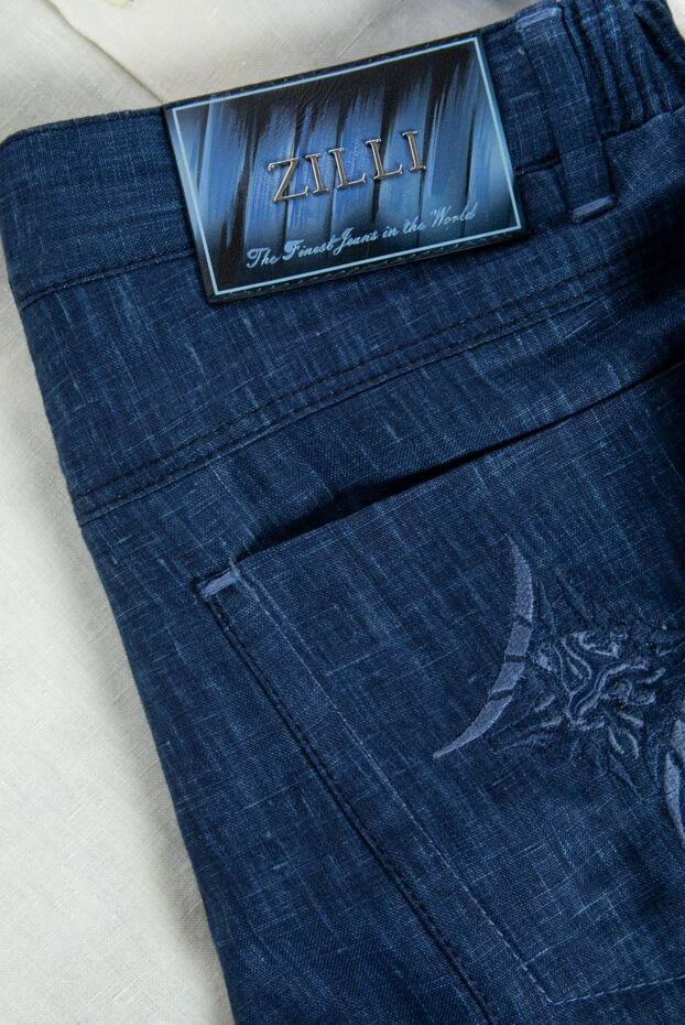 Zilli классикалық бекіткіші бар табиғи зығырдан жасалған көк ерлер шорттары 154072 - фото 3