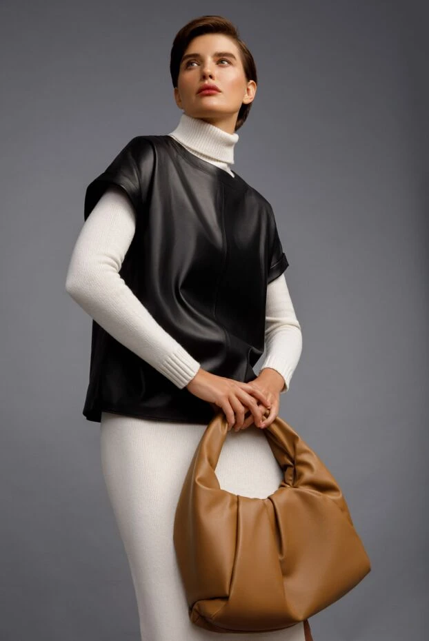 Peserico блуза женская кожаная черная 154311 - фото 2