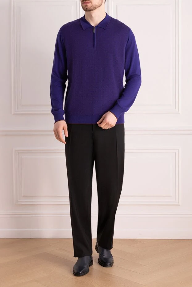 Stefano Ricci ерлерге арналған көк түсті ұзын жеңді жібек пен кашемирден жасалған поло 154392 - фото 2