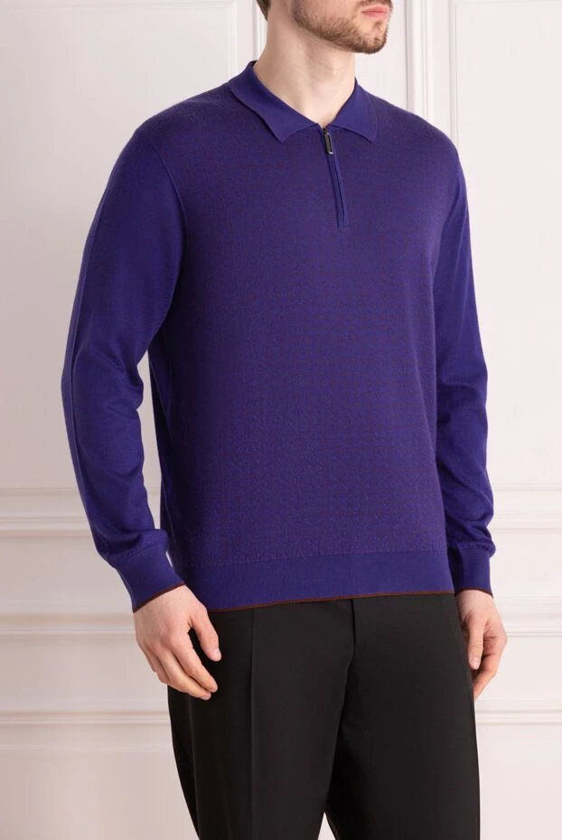 Stefano Ricci ерлерге арналған көк түсті ұзын жеңді жібек пен кашемирден жасалған поло 154392 - фото 3