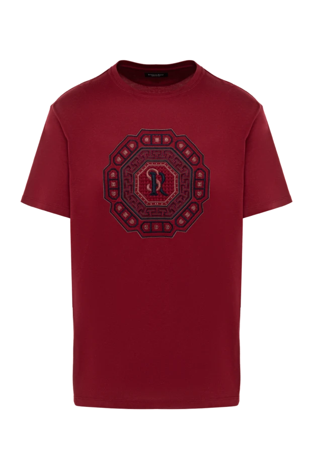 Red cotton and modal T-shirt with decorative pattern and monogram - photo 1