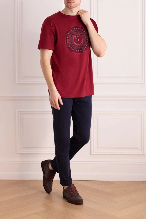Stefano Ricci футболка из хлопка и модала красного цвета с декоративным орнаментом и монограммой 154398 - фото 2