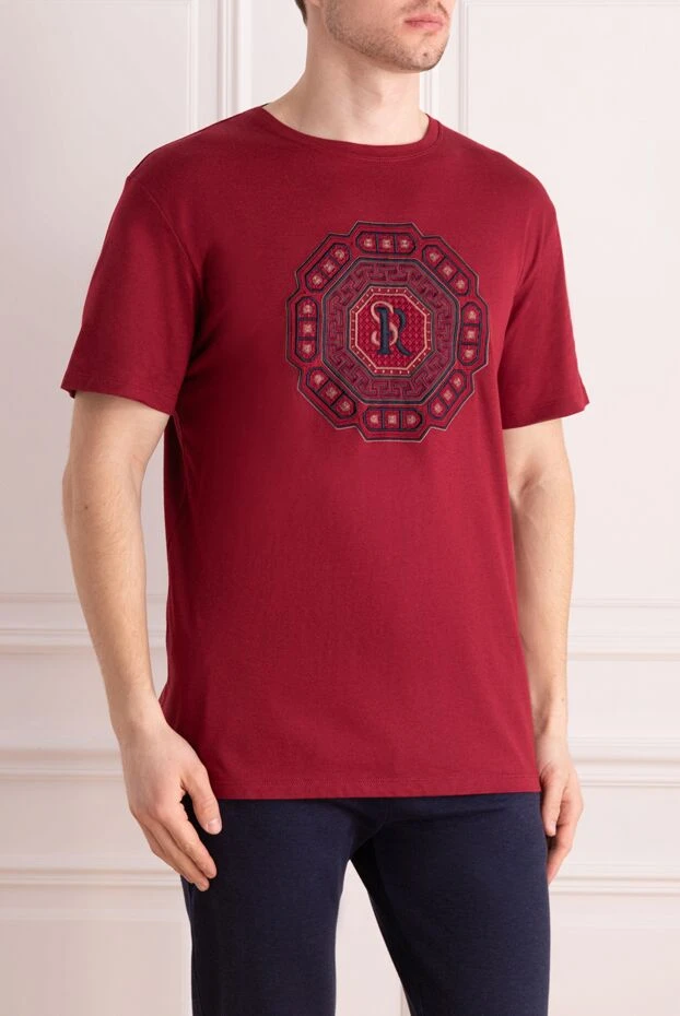 Stefano Ricci футболка из хлопка и модала красного цвета с декоративным орнаментом и монограммой 154398 - фото 3