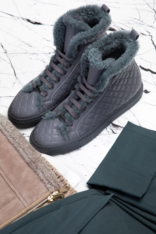 Le Silla ботинки женские серые кожаные стеганые с мехом 154487 - фото 2