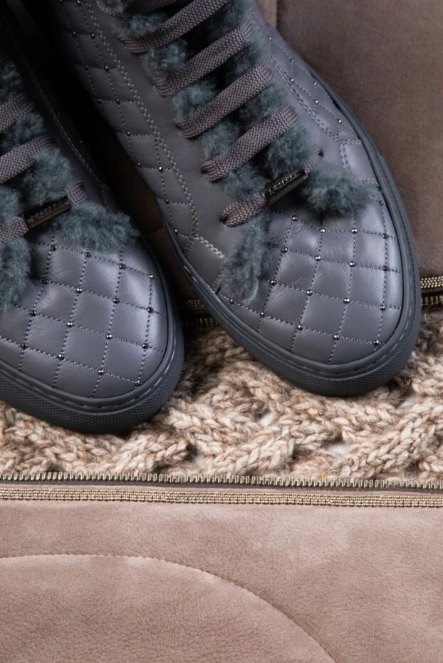 Le Silla ботинки женские серые кожаные стеганые с мехом 154487 - фото 3