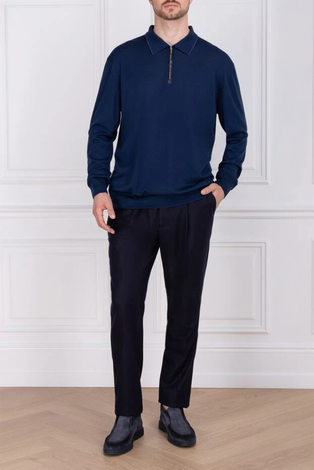 Cesare di Napoli man wool long sleeve polo blue for men купить с ценами и фото 154498 - photo 2