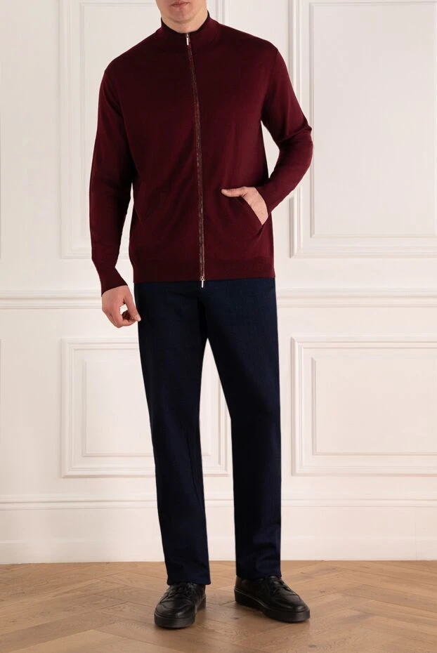 Cesare di Napoli man men's wool cardigan burgundy купить с ценами и фото 154507 - photo 2