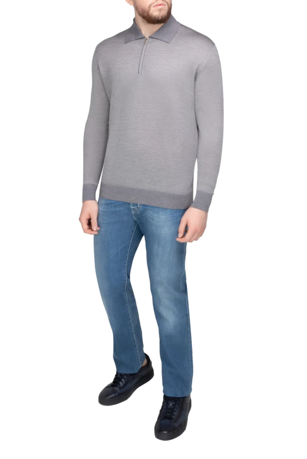 Cesare di Napoli man wool and silk long sleeve polo gray for men купить с ценами и фото 154512 - photo 2