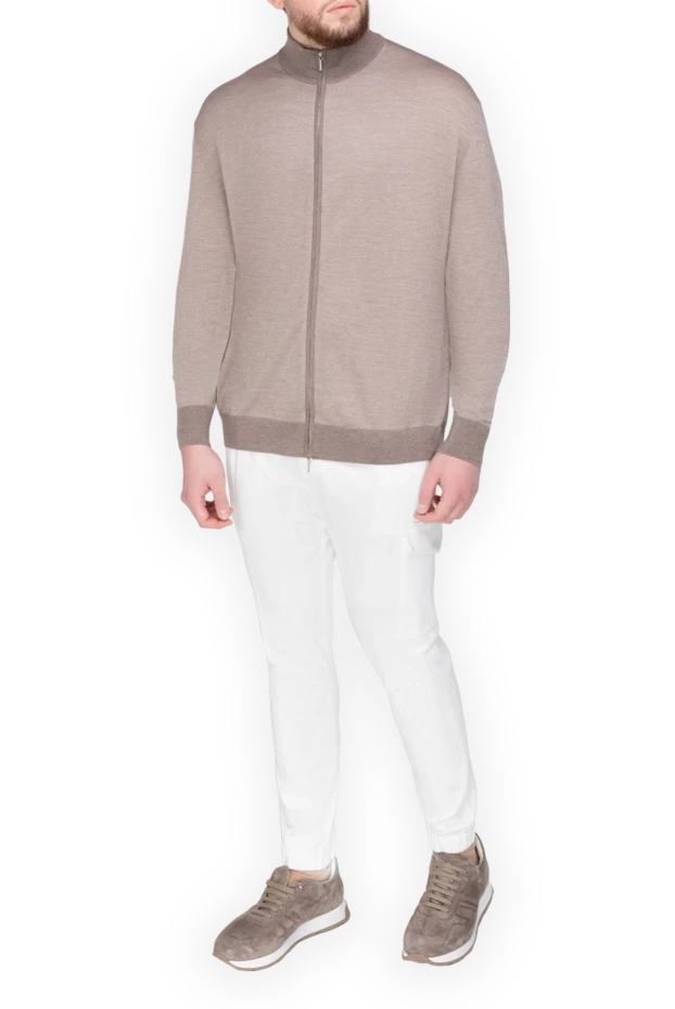 Cesare di Napoli man men's cardigan made of wool and silk, beige купить с ценами и фото 154517 - photo 2