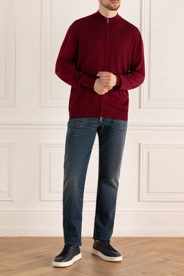 Cesare di Napoli man men's cardigan made of wool and silk, burgundy купить с ценами и фото 154527 - photo 2