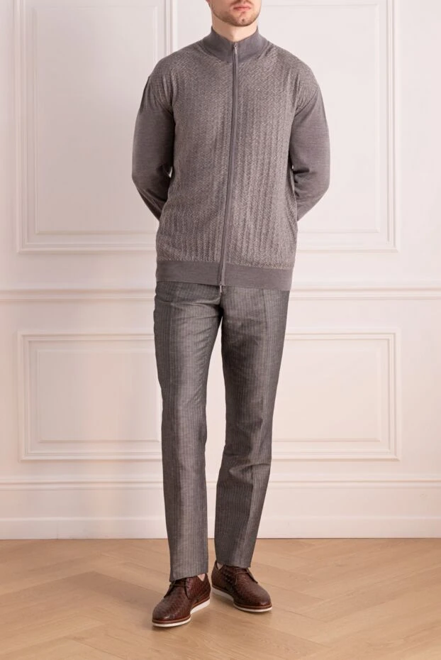 Cesare di Napoli man men's cardigan made of wool and silk, gray купить с ценами и фото 154531 - photo 2