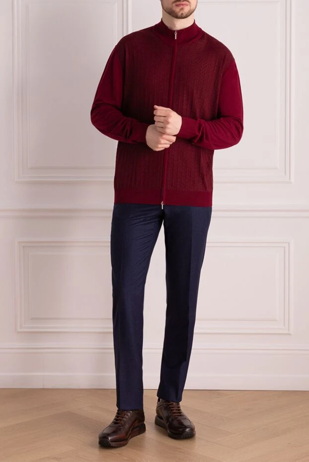 Cesare di Napoli man men's cardigan made of wool and silk, burgundy купить с ценами и фото 154532 - photo 2