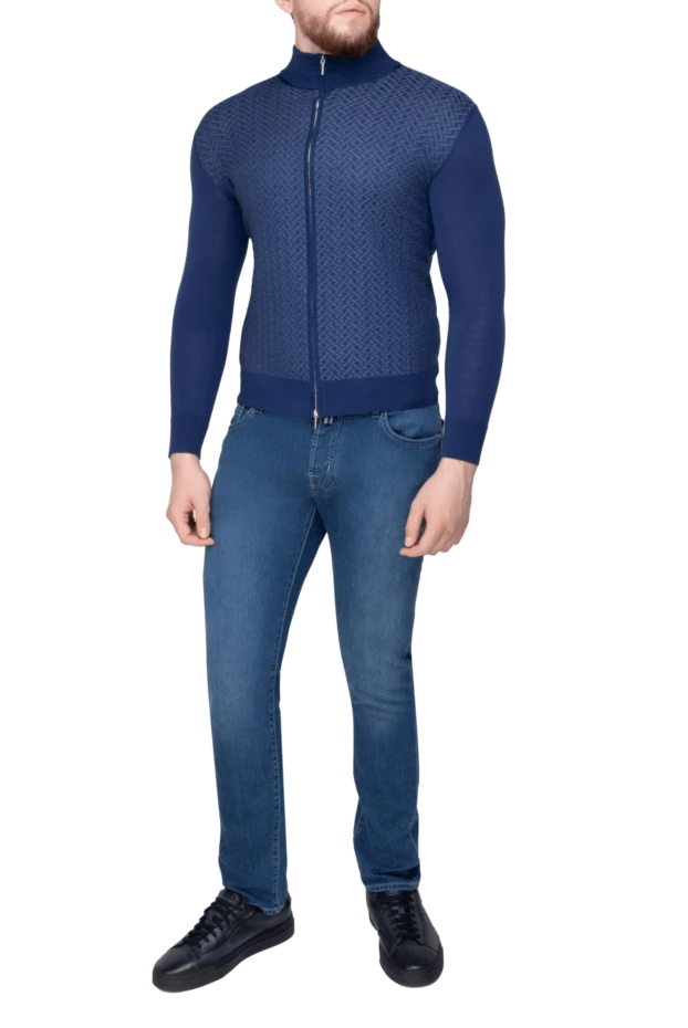 Cesare di Napoli man men's cardigan made of wool and silk blue купить с ценами и фото 154534 - photo 2