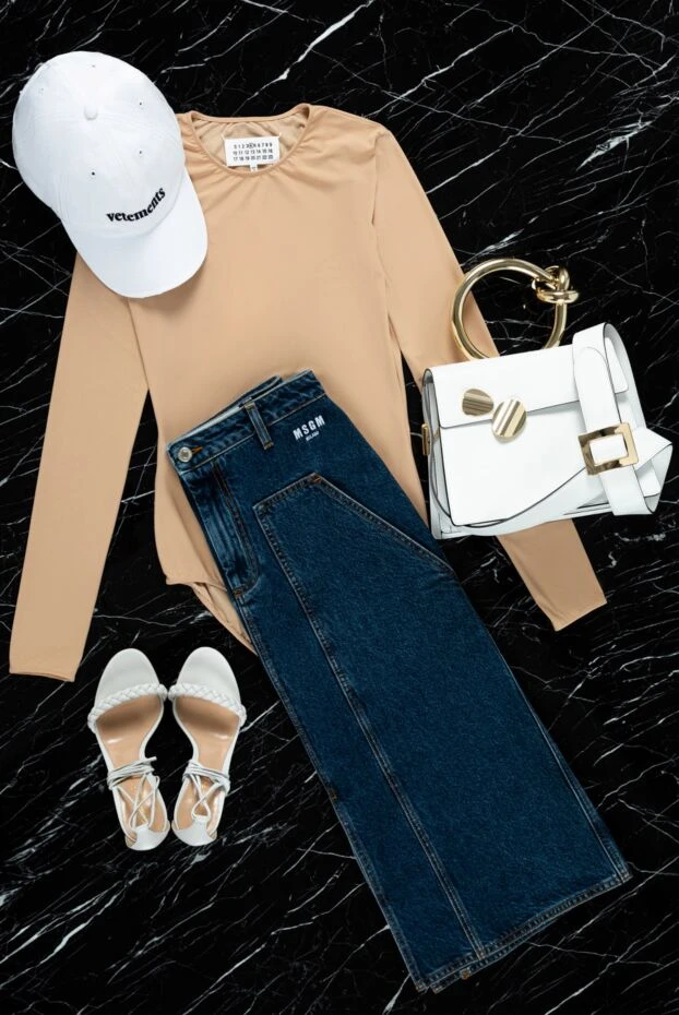 MSGM dark denim midi skirt with vertical decorative darts
 154609 - photo 2