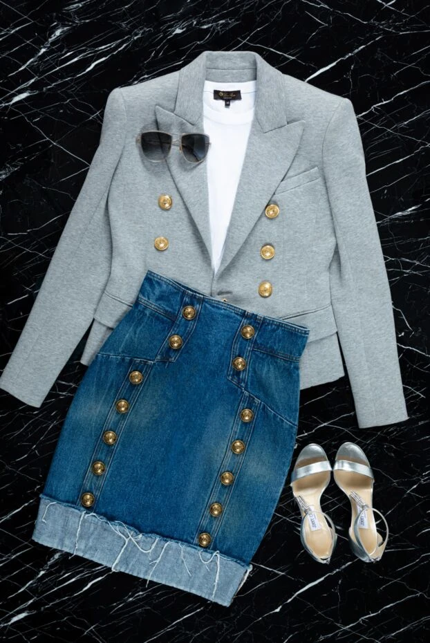 Balmain приталенная джинсовая юбка с необработанным подолом и акцентной отделкой
 154784 - фото 2