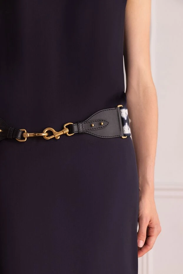 Dior ремень женский синий с оригинальным узором и застежкой крючком 154802 - фото 3