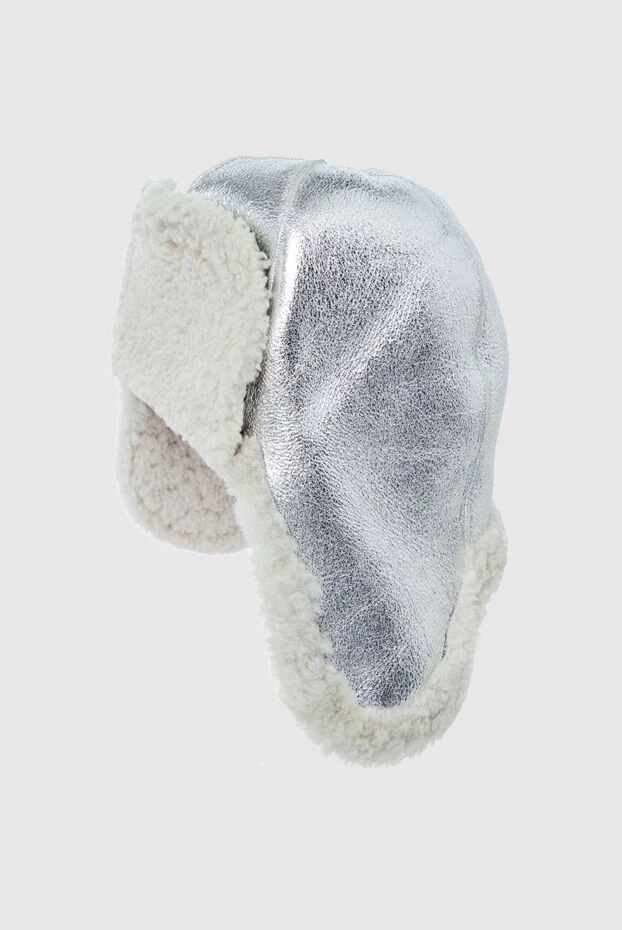 FG Furs women's earflap hat made of silver leather and white fur 154866 - photo 3