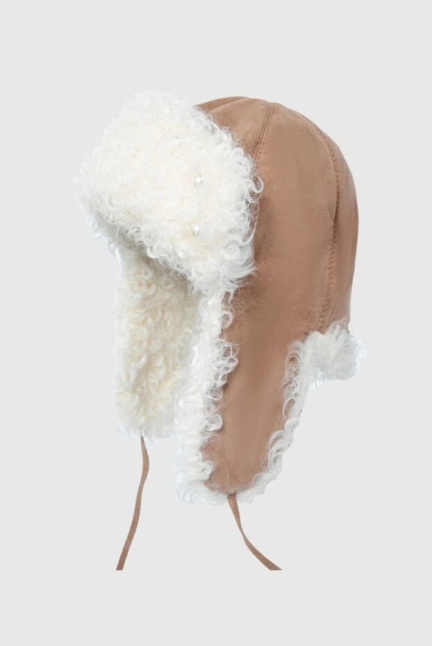 FG Furs beige beanie hat with curly white fur 154868 - photo 3