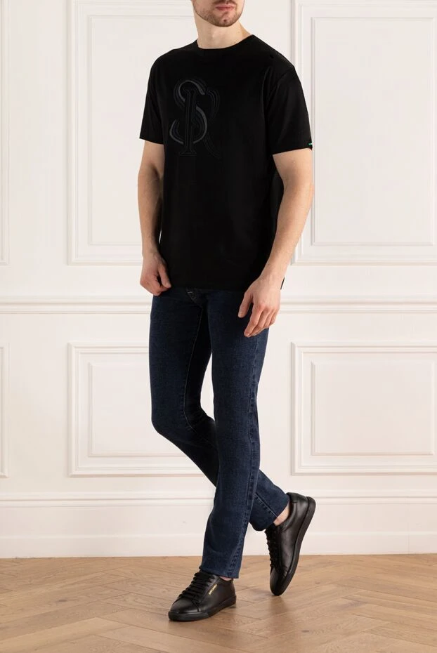 Black cotton T-shirt for men - photo 2