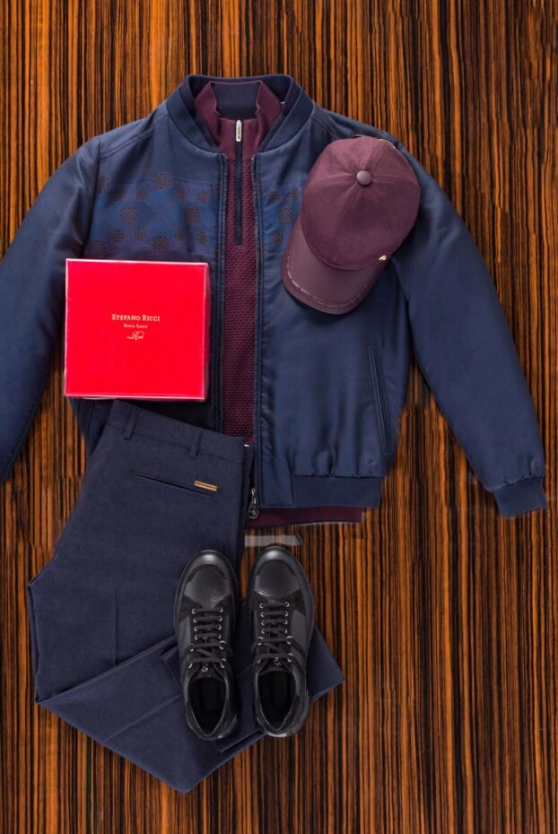 Мужская кашемировая куртка темно синего цвета с воротником стойкой - фото 2