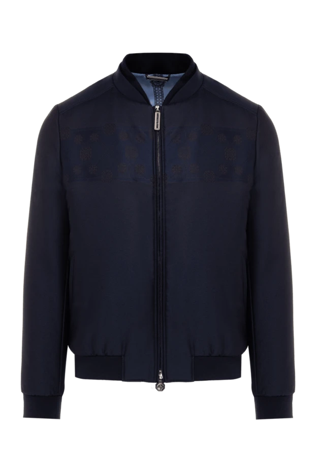 Мужская кашемировая куртка темно синего цвета с воротником стойкой - фото 1