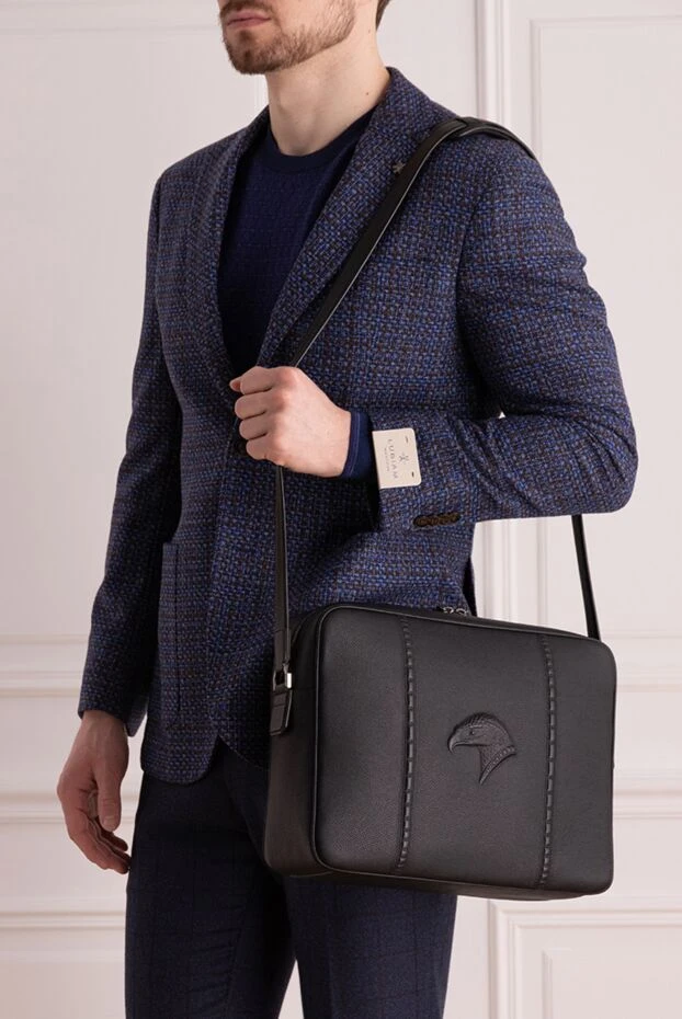 Шынайы былғарыдан жасалған, қара түсті, ерлерге арналған кроссболды сөмке - фото 2