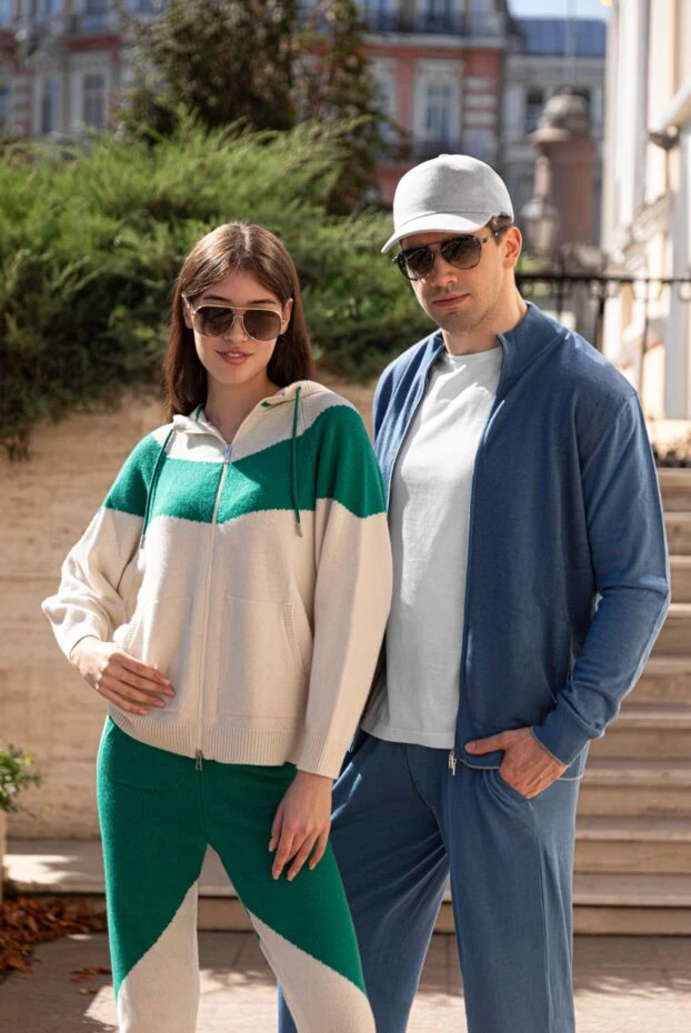 Cesare di Napoli голубой мужской костюм из тонкого трикотажа на молнии из шерсти, шелка и кашемира 155024 - фото 2