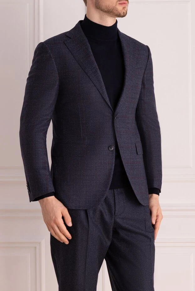 Corneliani man men's suit made of wool, silk and linen blue 162586 - photo 3