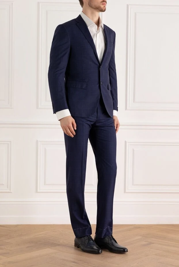 Corneliani man men's suit made of wool, silk and linen blue 162586 - photo 3