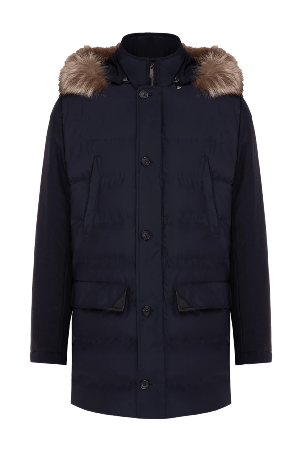 Corneliani man men's down jacket made of wool, polyester and genuine leather blue купить с ценами и фото 155047 - photo 1