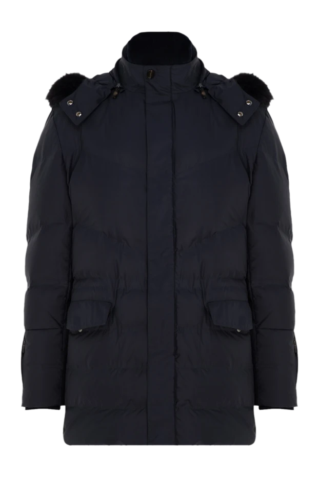 Corneliani man men's down jacket made of wool, polyester and genuine leather blue купить с ценами и фото 155048 - photo 1