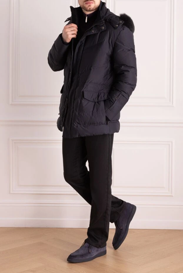 Corneliani man men's down jacket made of wool, polyester and genuine leather blue купить с ценами и фото 155048 - photo 2