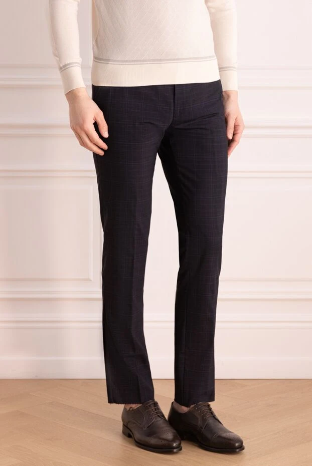 Corneliani классикалық қара-көк түсті жүннен жасалған ерлер шалбары дойбы үлгісімен 155067 - фото 3