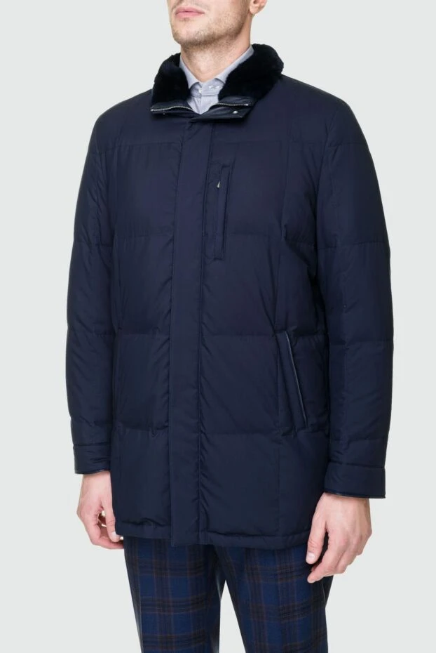 Enrico Mandelli пуховик мужской из шелка синий 155107 - фото 3