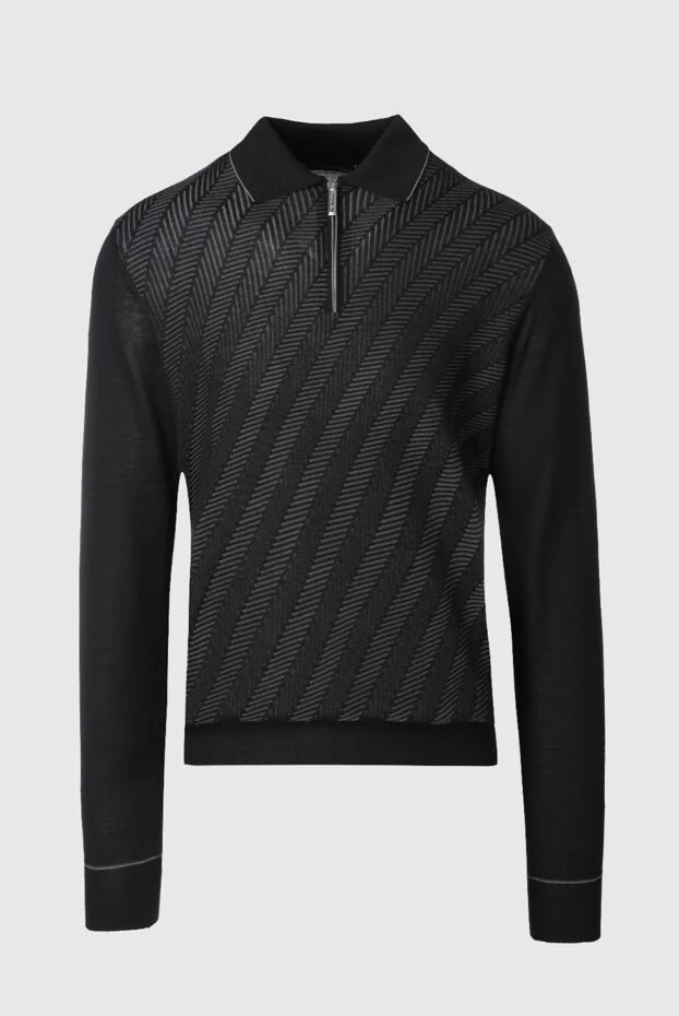 Men's black zip-up polo shirt with diagonal textured knit - photo 1