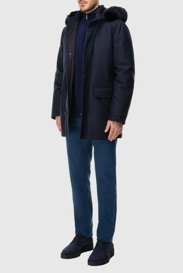 Пуховик мужской из кашемира и шерсти синий - фото 2