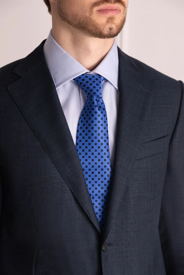 Blue silk tie for men - photo 2