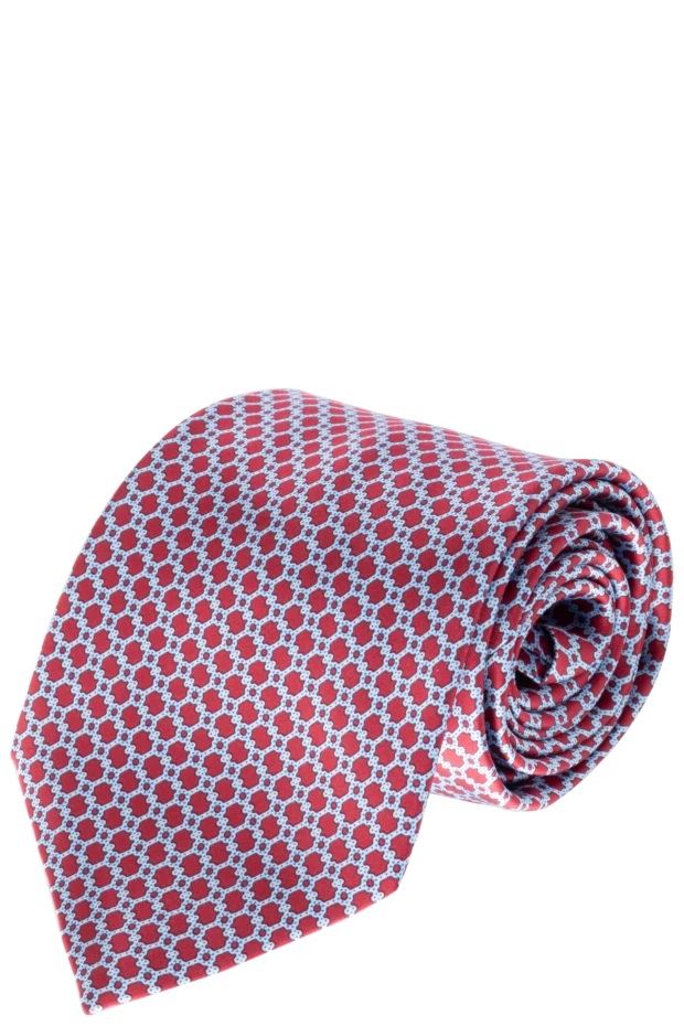 Red silk tie with a blue pattern - photo 1