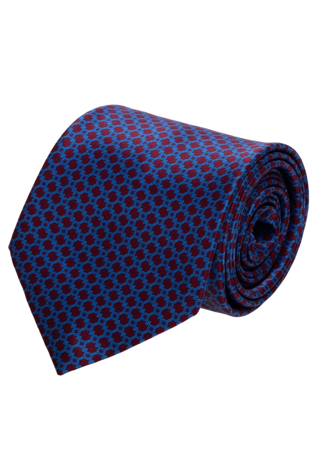 Көк өрнегі бар күлгін реңктердегі жібек галстук - фото 1