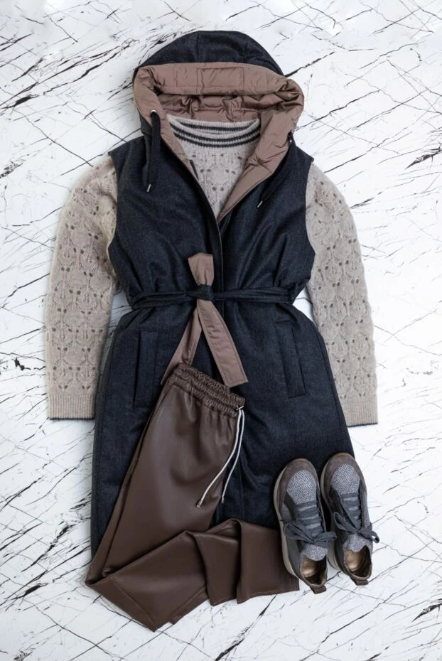 Fleur de Paris брюки из тянущейся кожи шоколадного оттенка с поясом на шнурке
 155245 - фото 2