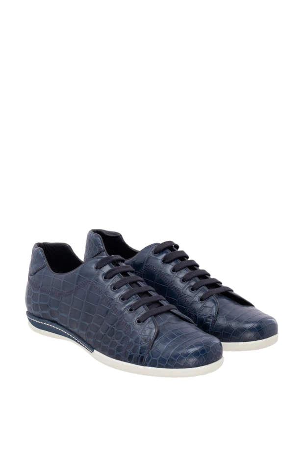 Artioli ақ табаны бар крокодил былғарыдан жасалған көк кроссовки
 155317 - фото 3