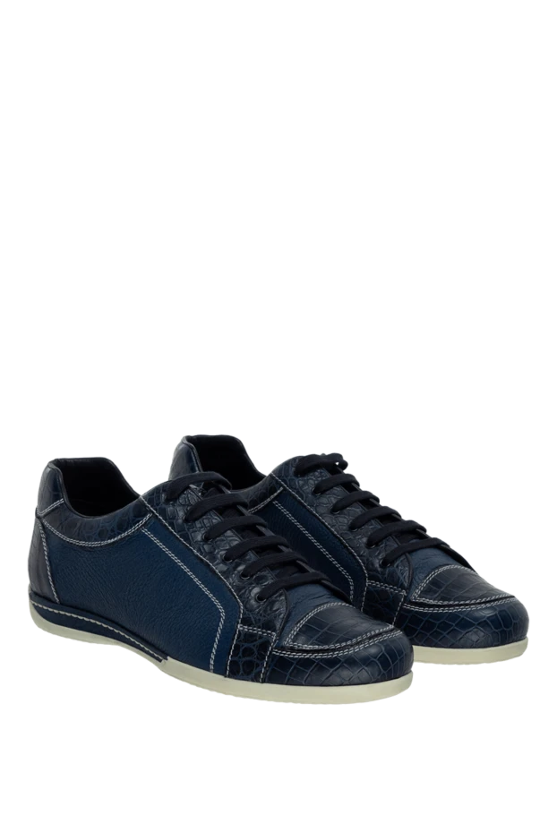 Artioli таза былғарыдан және ақ табаны бар крокодил терісінен жасалған көк кроссовки
 155320 - фото 3