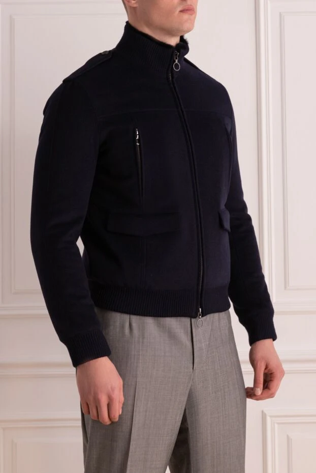 Seraphin men's blue cashmere bomber jacket insulated with fur 155336 - photo 3