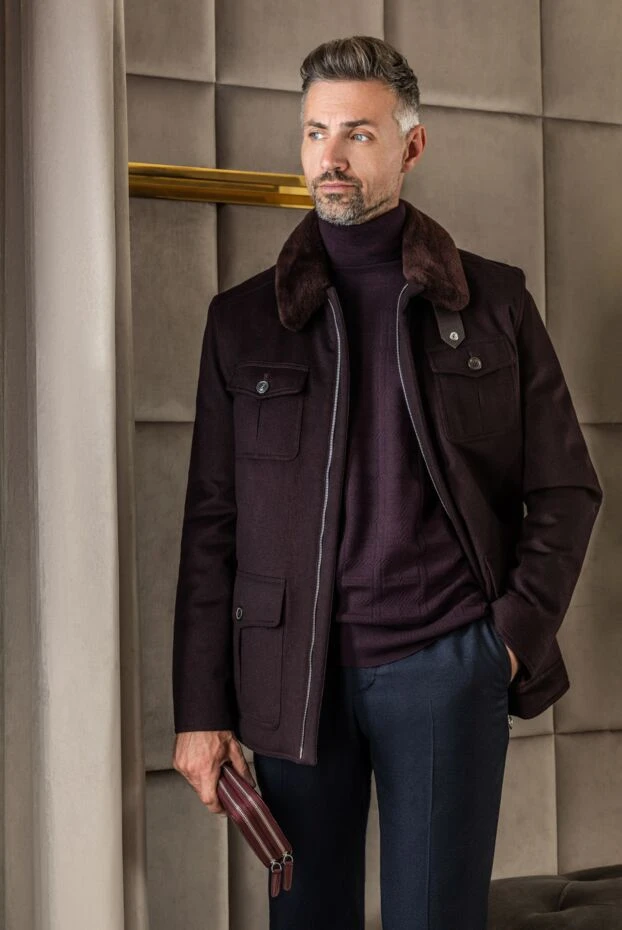 Jacket with cashmere fur burgundy for men - photo 2