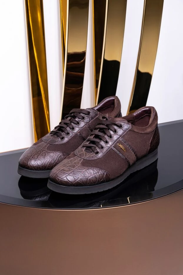 Zilli man brown suede and crocodile leather sneakers for men купить с ценами и фото 155348 - photo 2