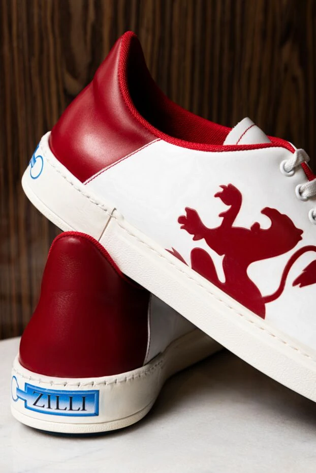 Zilli кожаные сникеры с красным принтом льва и контрастной пяткой
 155365 - фото 3