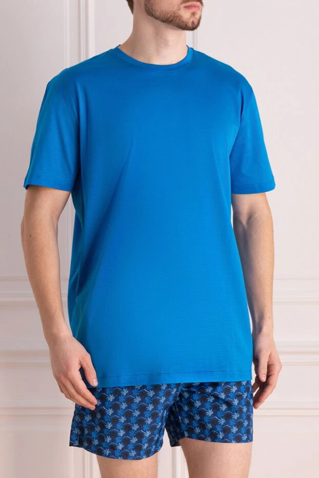 Cesare di Napoli футболка ярко-голубая из гладкого трикотажа с минималистичным дизайном
 155386 - фото 3